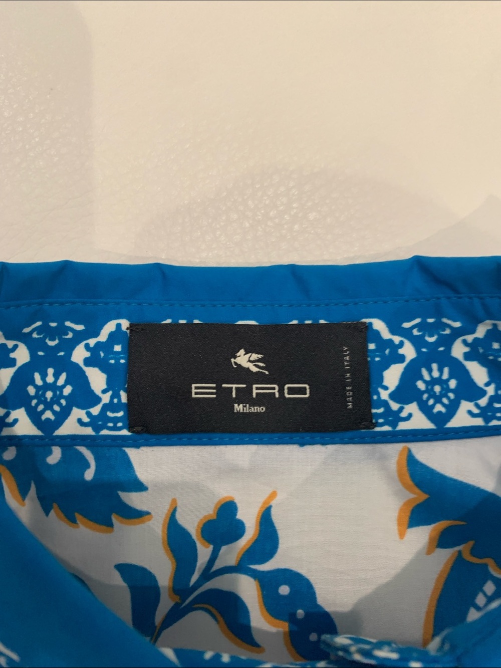 Etro Blue and White Floral Print Dress with orange accents. Worn once. Size 44 - Picture 7 of 10